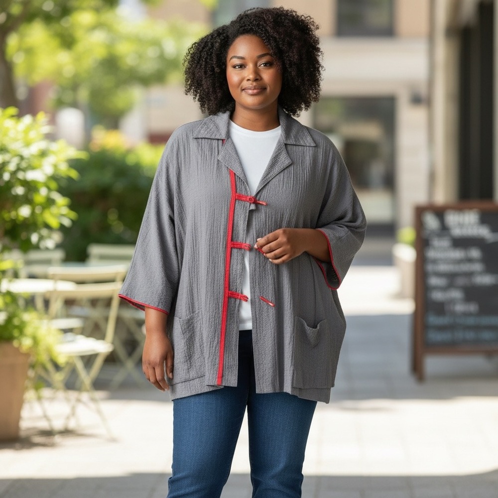 Moonlight‎ Fashion Design Gray & Black Textured Open Front Jacket Plus Size 1X